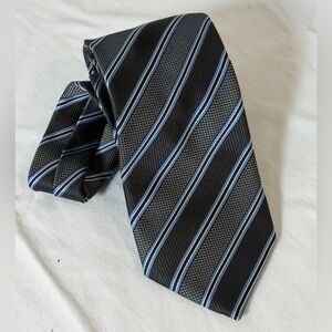 Canali Classic Black and Blue 100% Silk Made in Italy Striped Tie